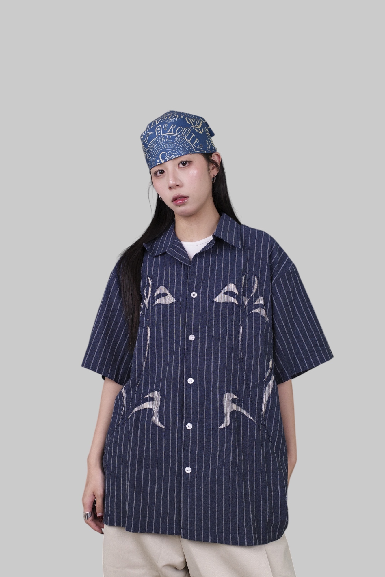 『Always_Good』花卉 剪影 直條紋 古巴領 短袖 襯衫