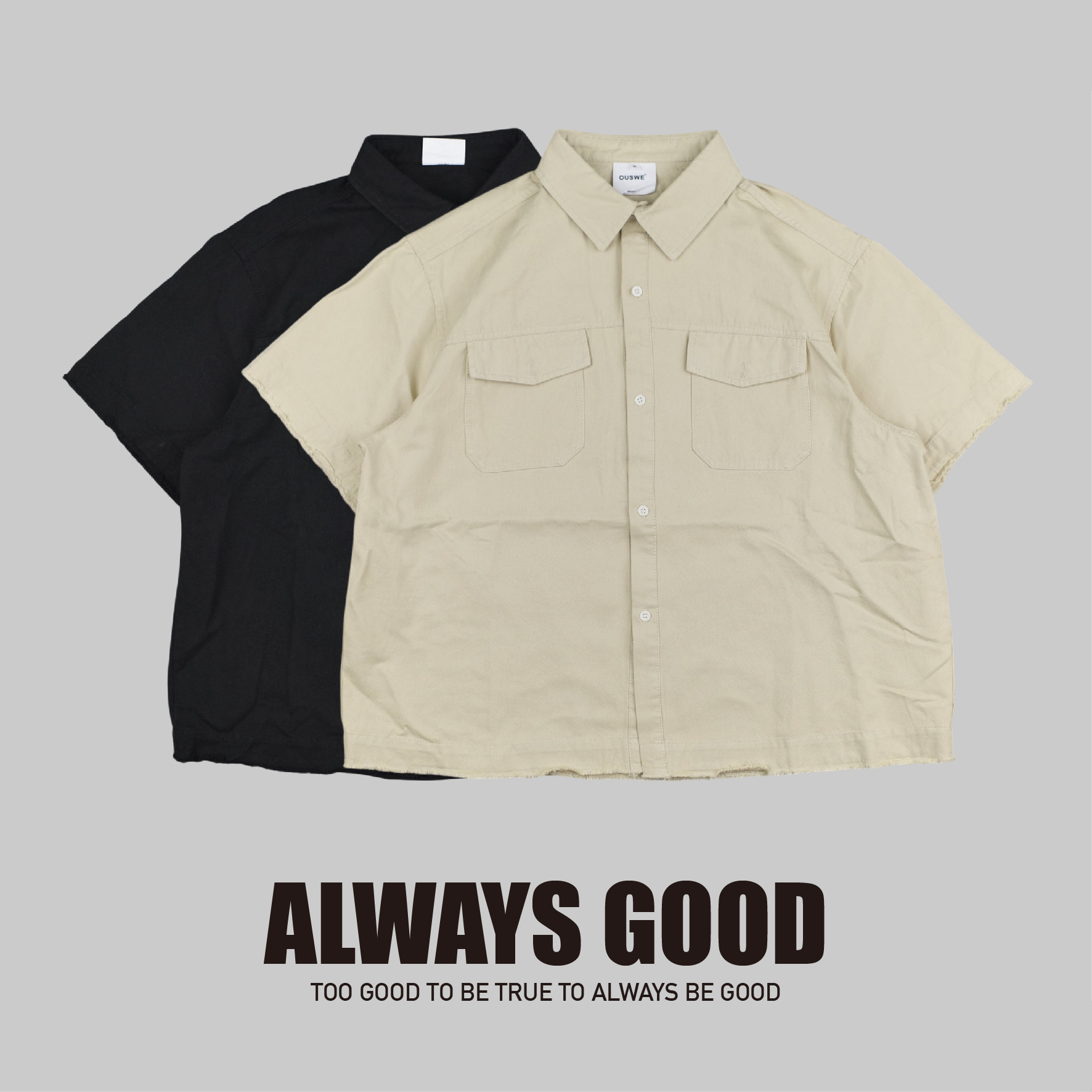 『Always_Good』復古 破壞 多口袋 工裝 BOXY 短袖襯衫