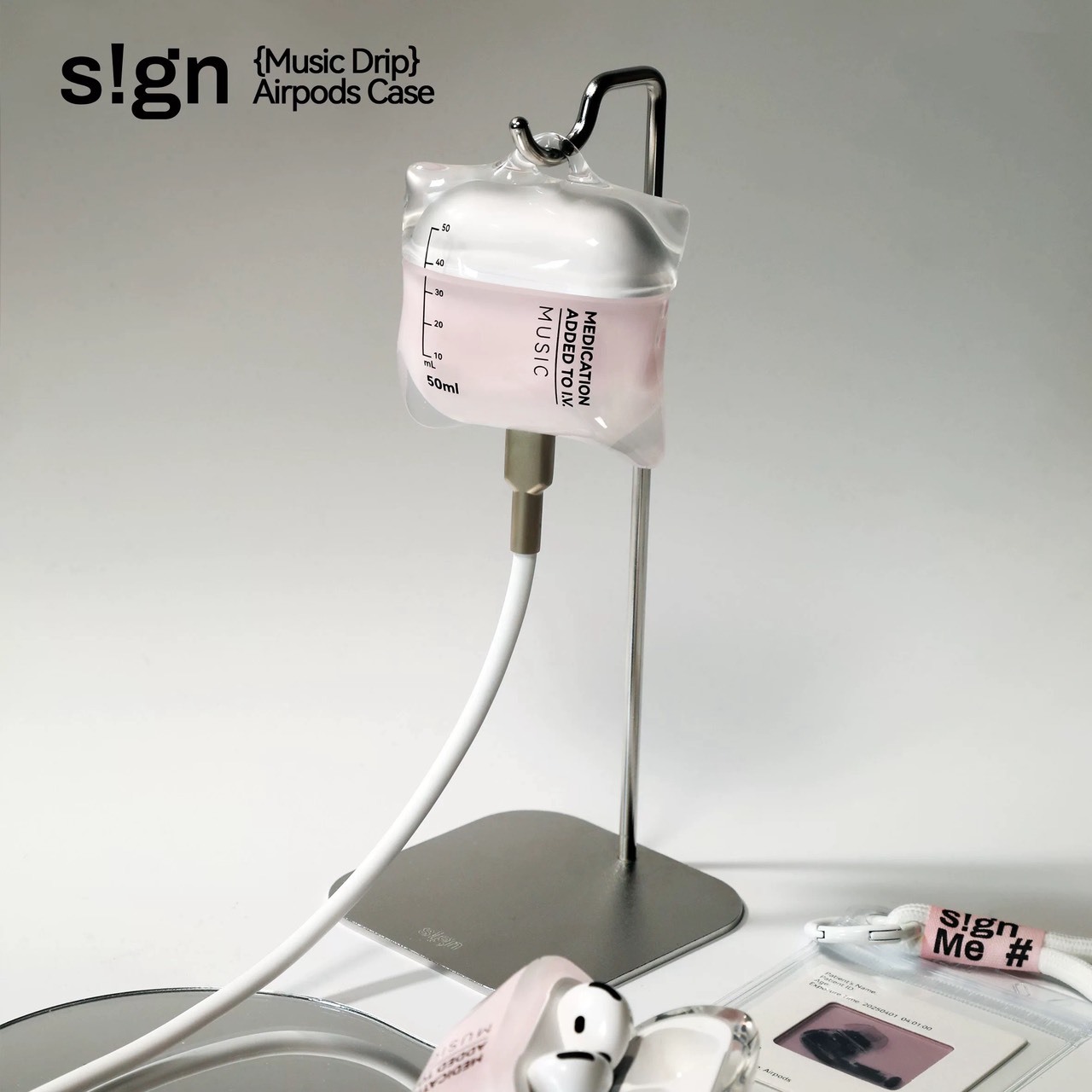 點滴袋 耳機殼 粉色 海水藍