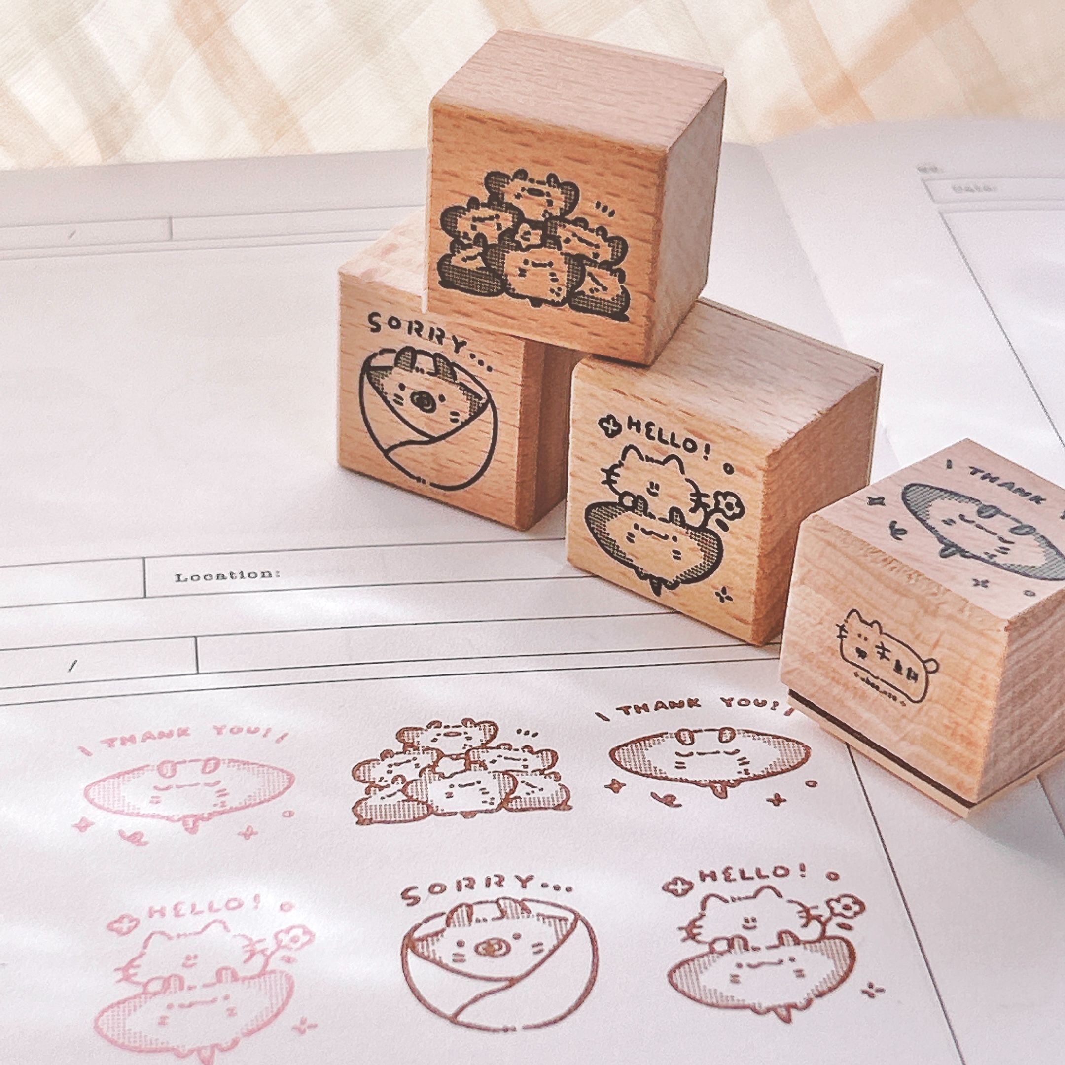 魚餅一隻熊｜魟魚與貓貓印章 四款 櫸木印章
