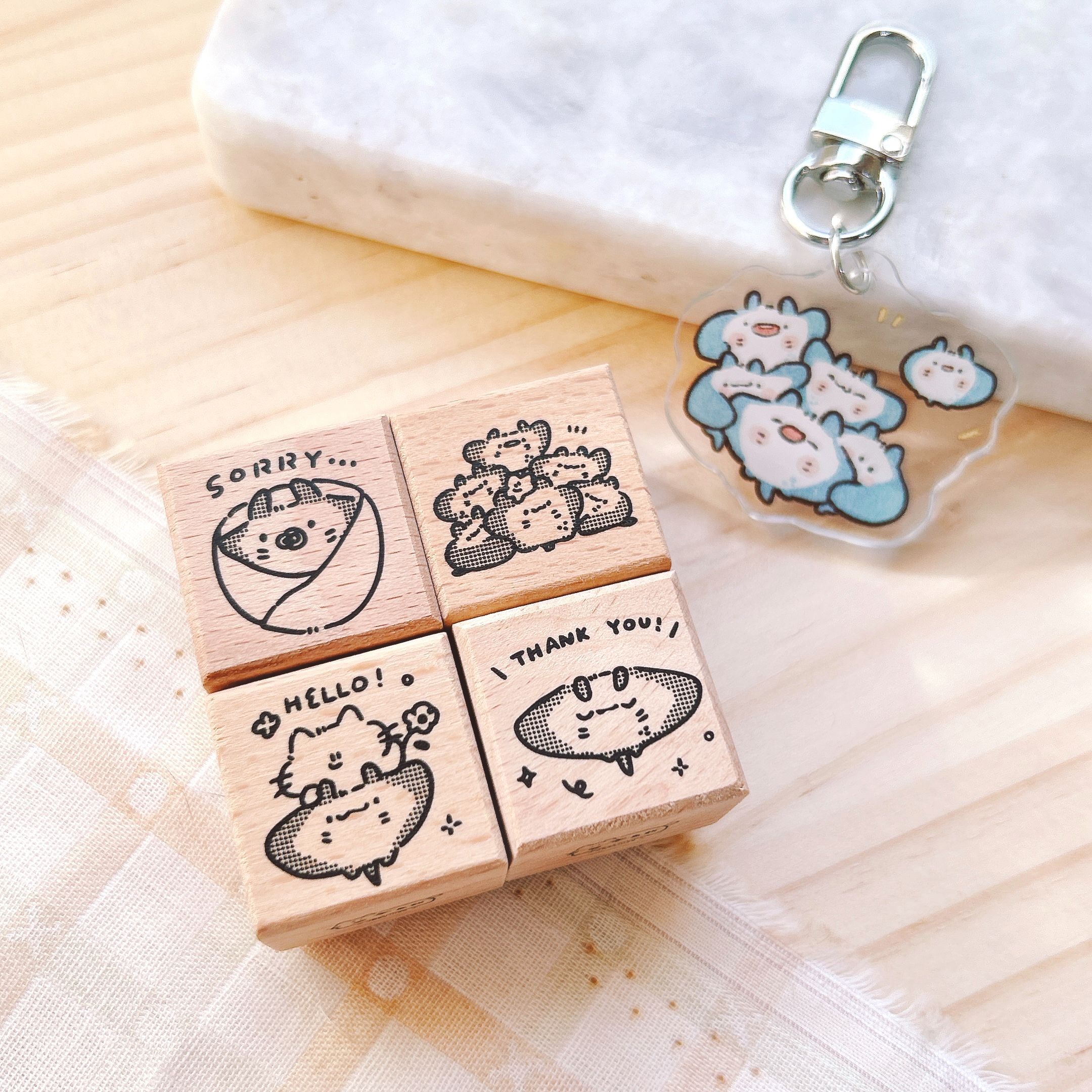 魚餅一隻熊｜魟魚與貓貓印章 四款 櫸木印章