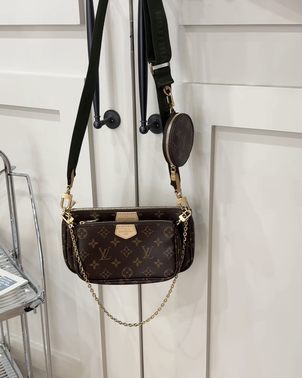 LV｜五合一棕色老花麻將包 綠色背帶 M44813