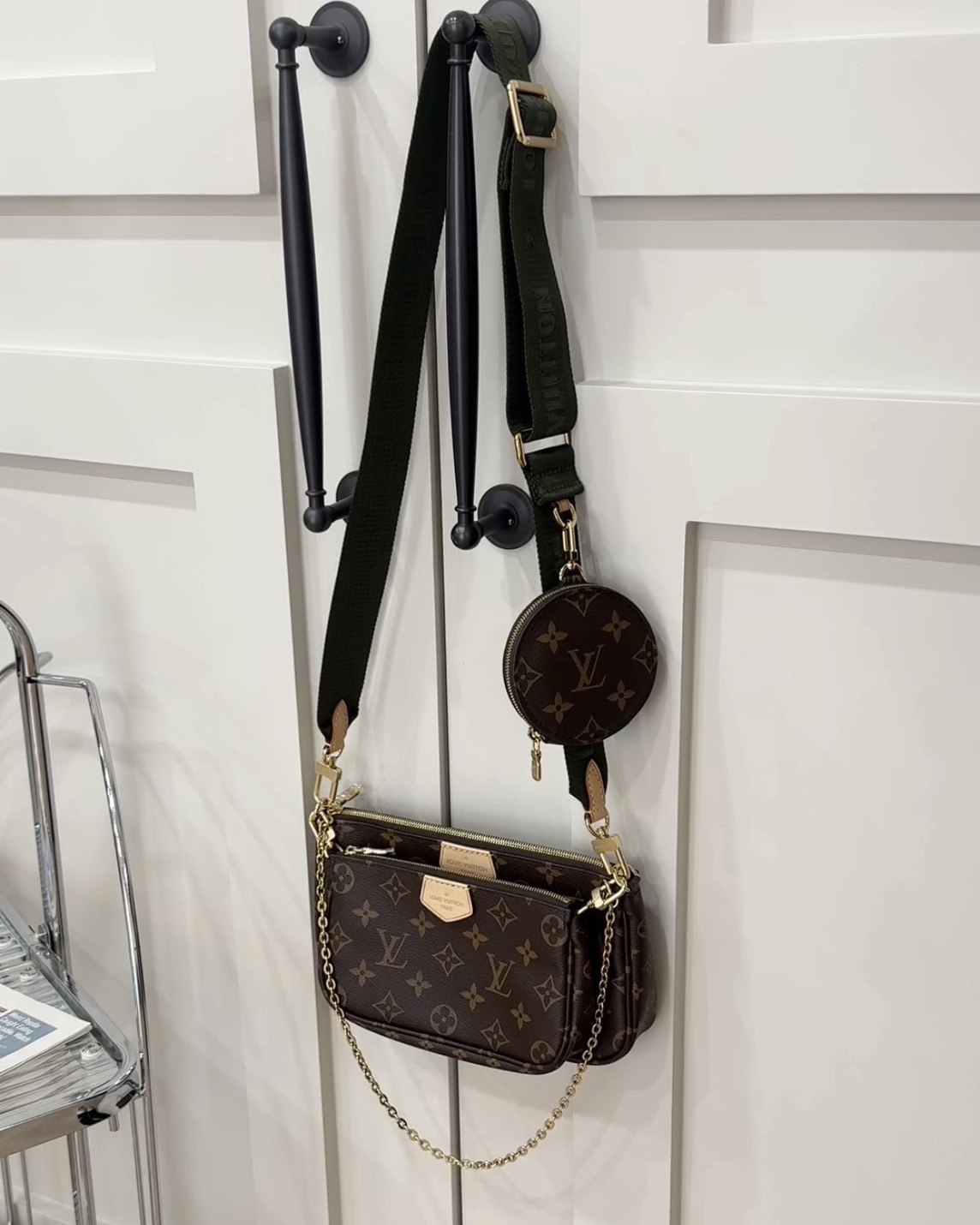 LV｜五合一棕色老花麻將包 綠色背帶 M44813