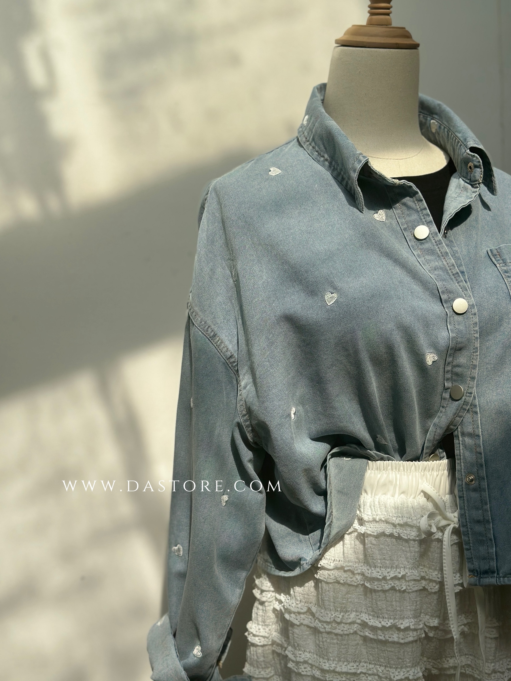 愛心刺繡牛仔襯衫/二色