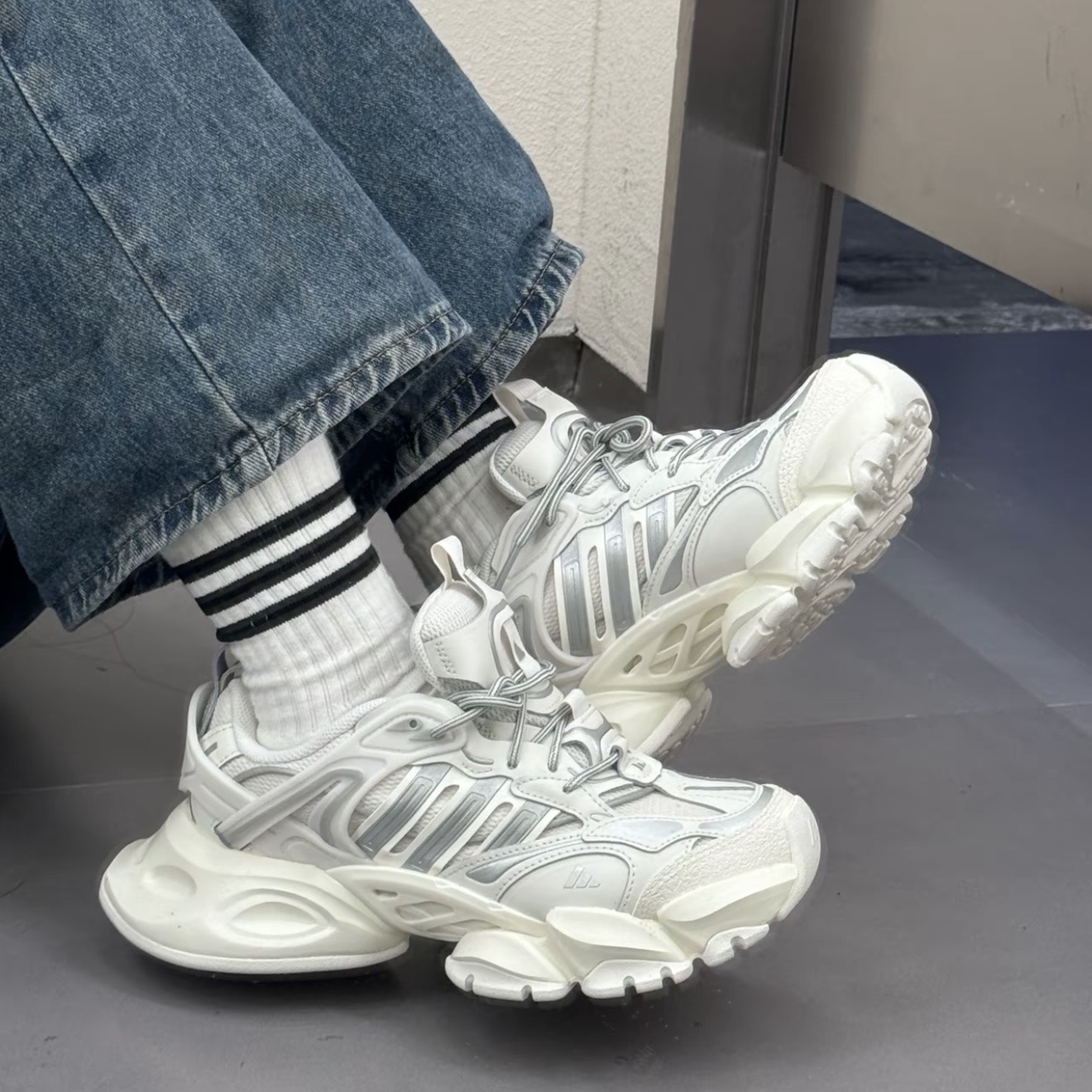 ADIDAS XLG RUNNER DELUXE 奶油白 白灰 厚底 休閒跑鞋 IH1584