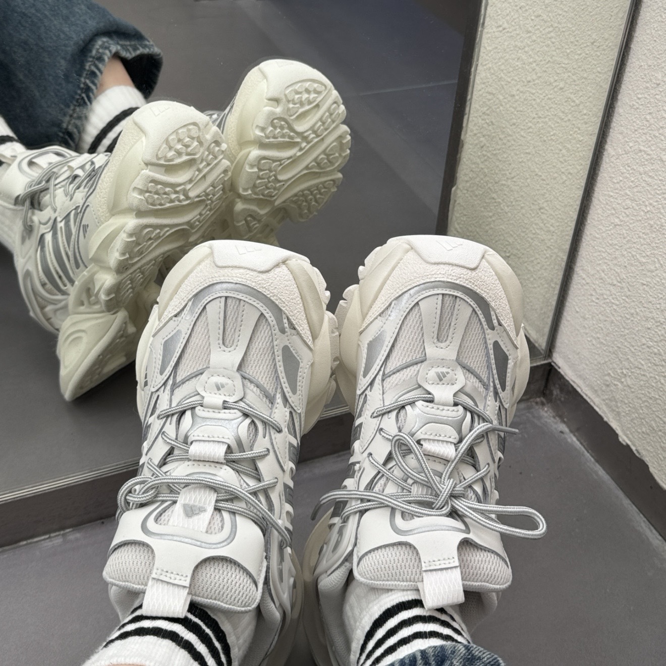 ADIDAS XLG RUNNER DELUXE 奶油白 白灰 厚底 休閒跑鞋 IH1584