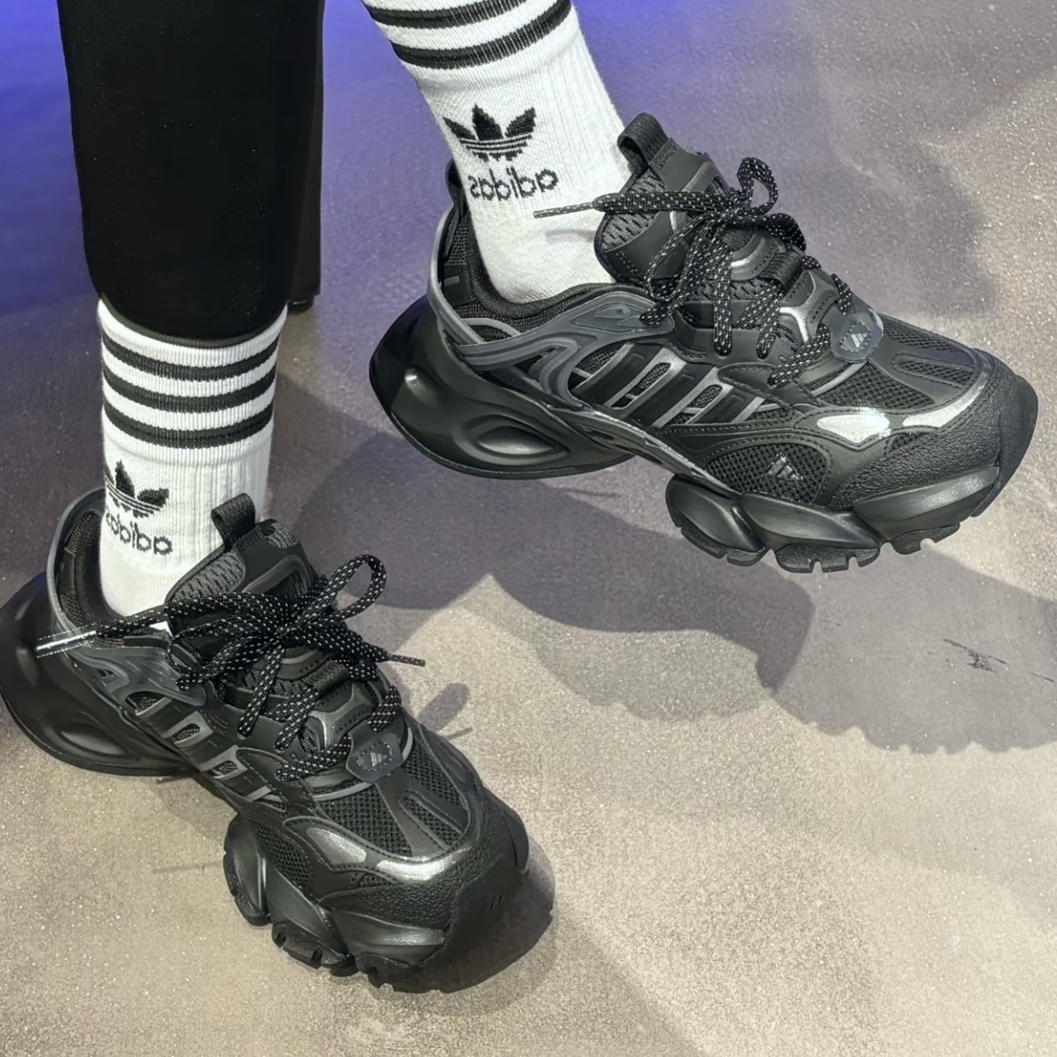 ADIDAS XLG RUNNER DELUXE 黑灰 黑天使 鞋帶反光 厚底 復古 老爹鞋  JR3086