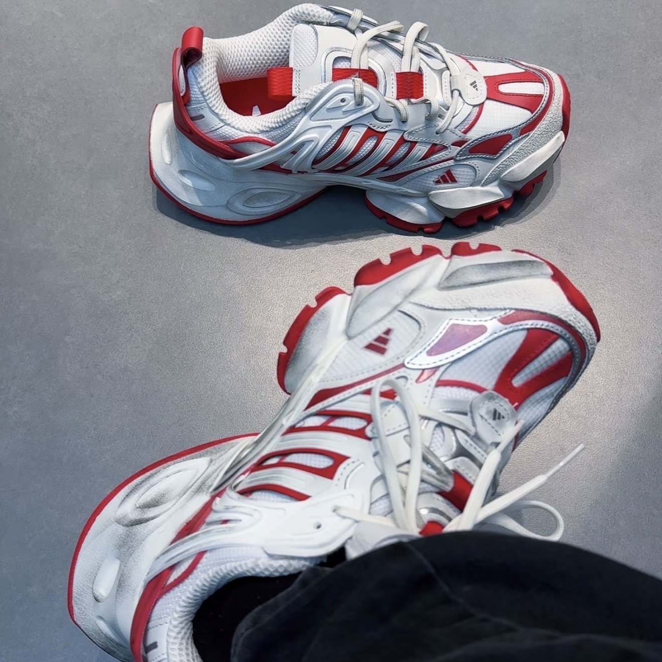 ADIDAS XLG RUNNER DELUXE 白紅 做舊 厚底 休閒跑鞋 JS1590