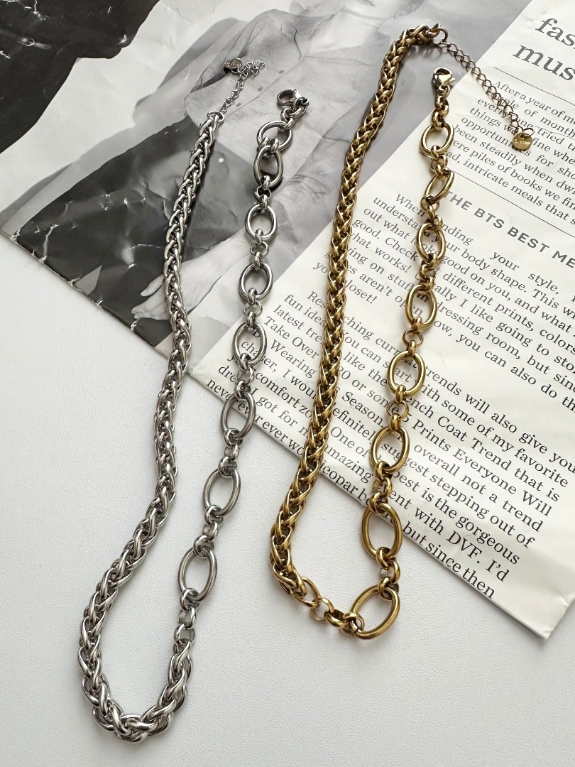 SS twin chain mixed necklace