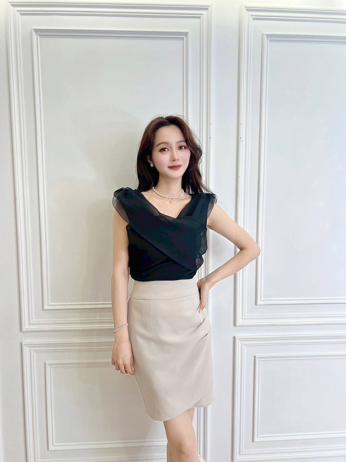 夢幻交叉軟紗上衣