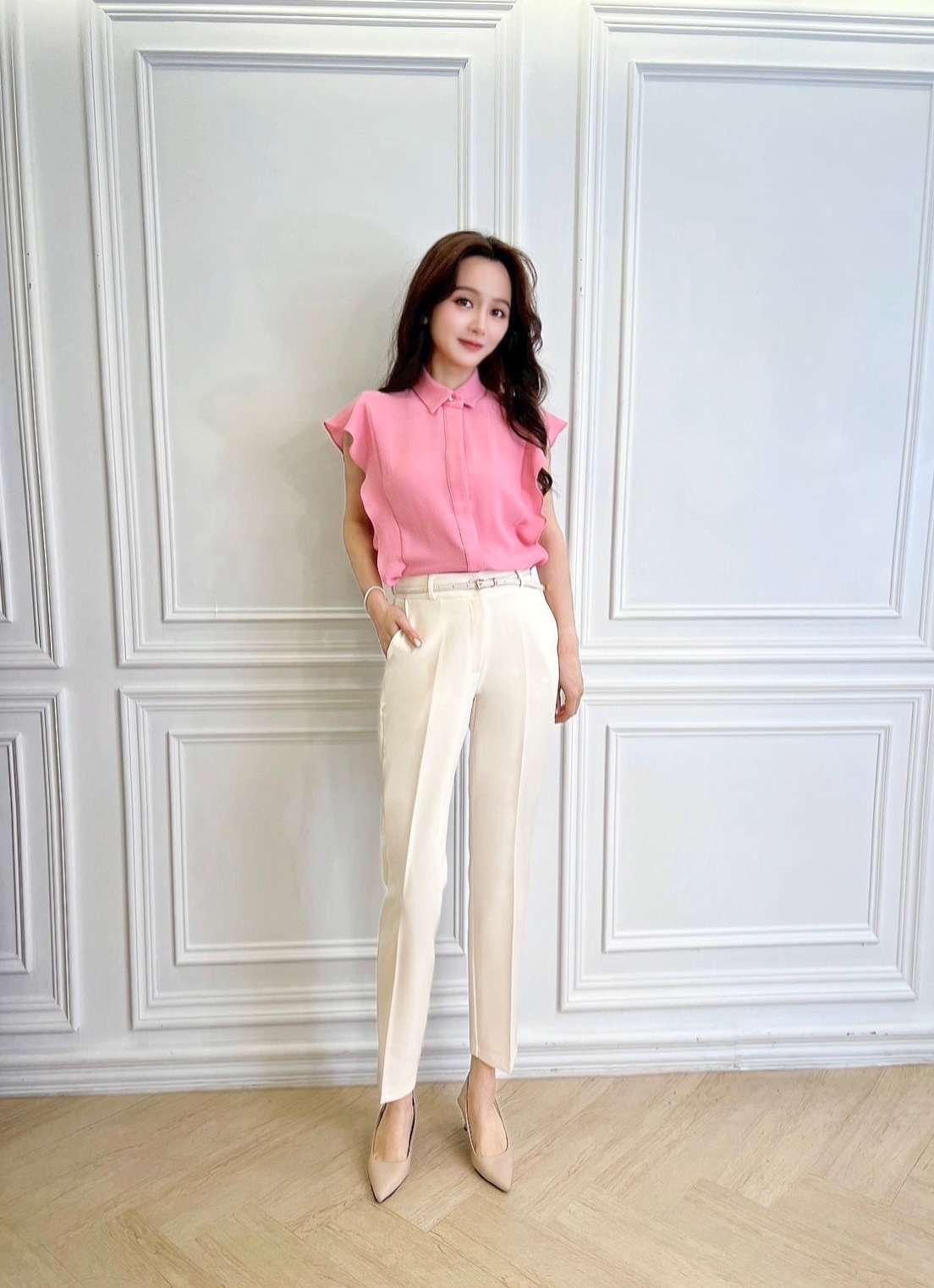 包布釦修身西褲