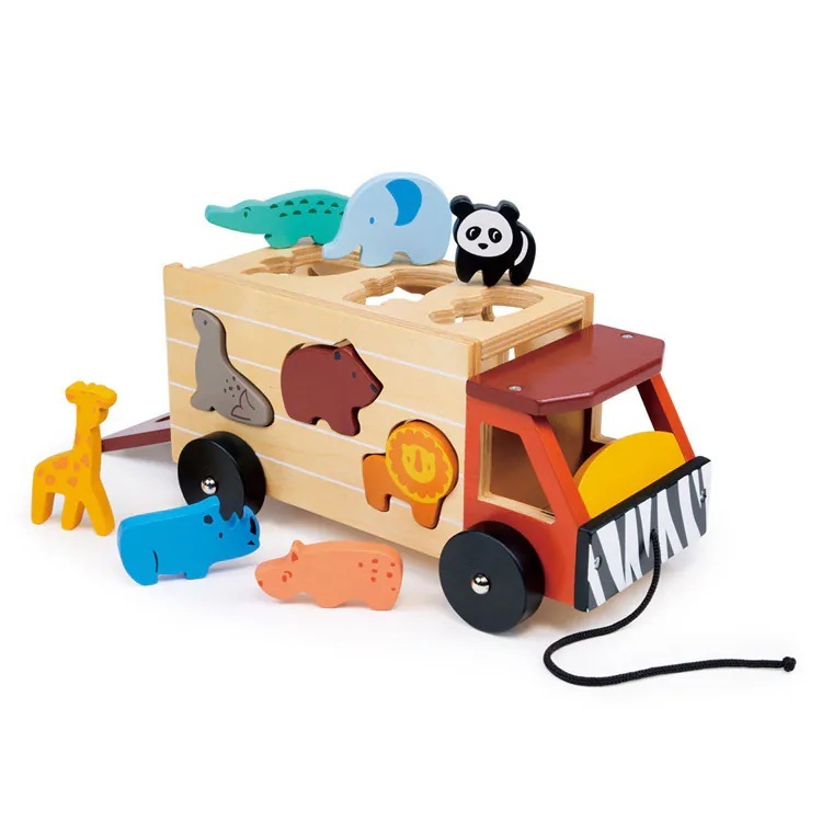 【美國 Mentari 木製玩具】野生動物配對手拉車