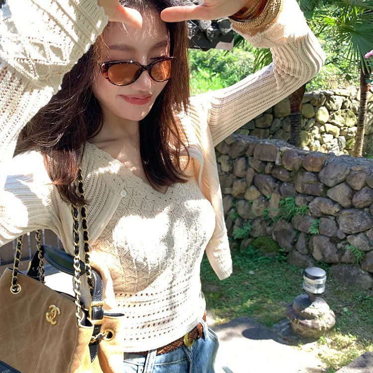 奶油杏度假感針織罩衫+背心SET-S-L (Elegant & Love)