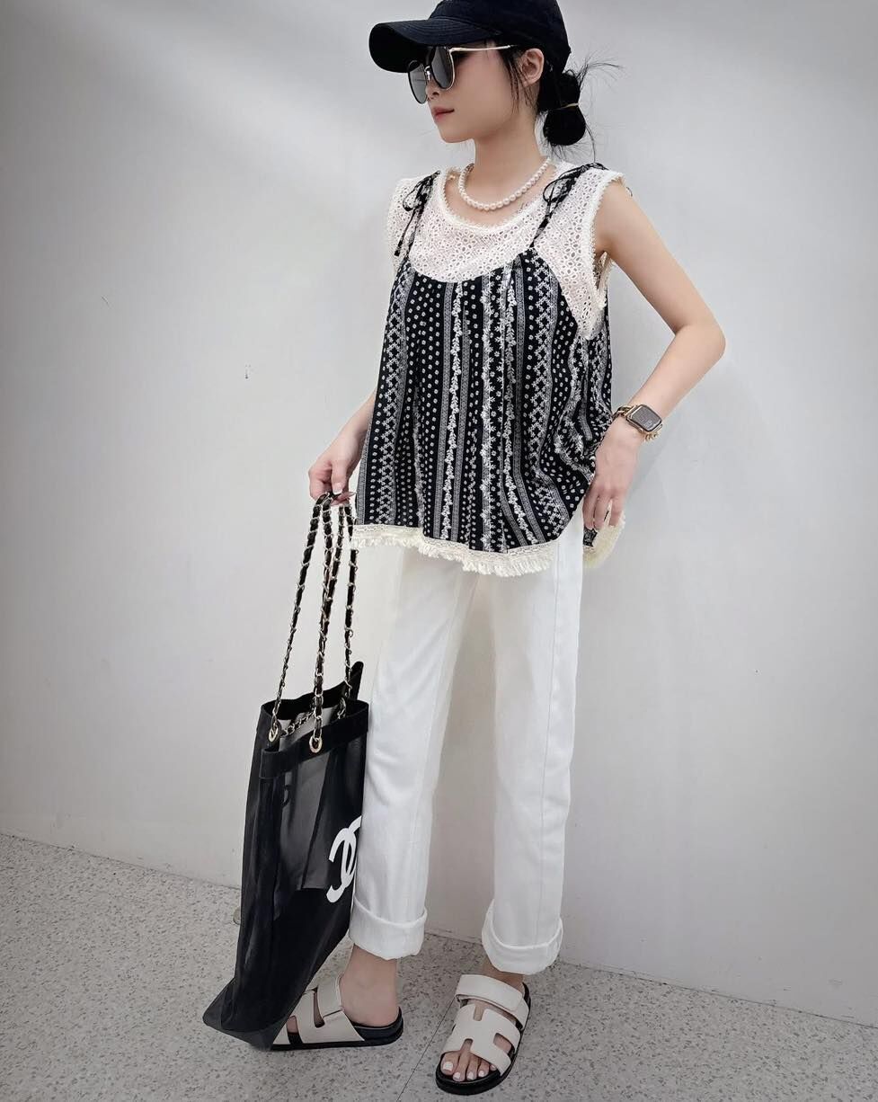 【極美的假2件小碎花緹花蕾絲棉麻背心】（現貨）