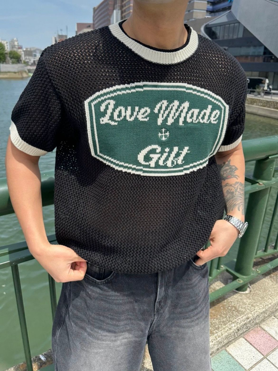 英文字針織短袖Tee T5744