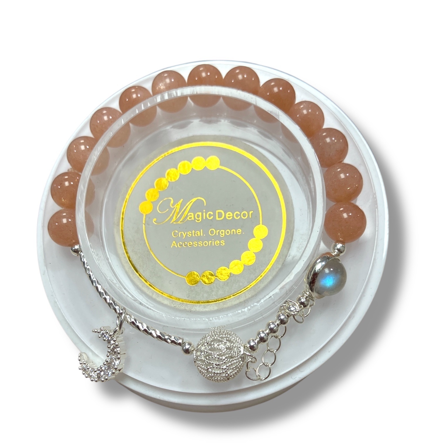 250717 - A28 金沙橙月光銀色鏤空波波月亮吊飾設計款手串