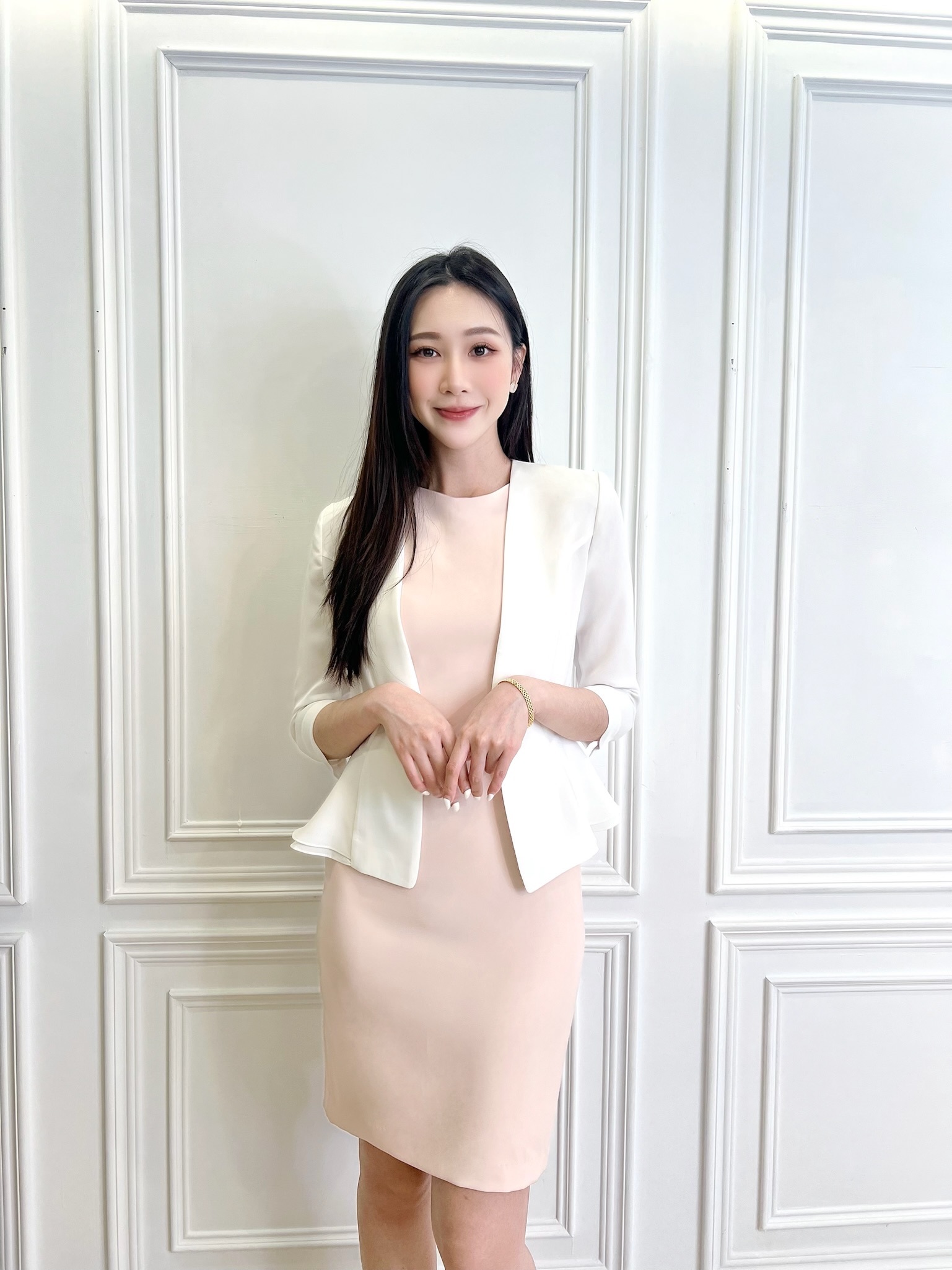 (JS自訂)雙層收腰顯瘦西外(白)