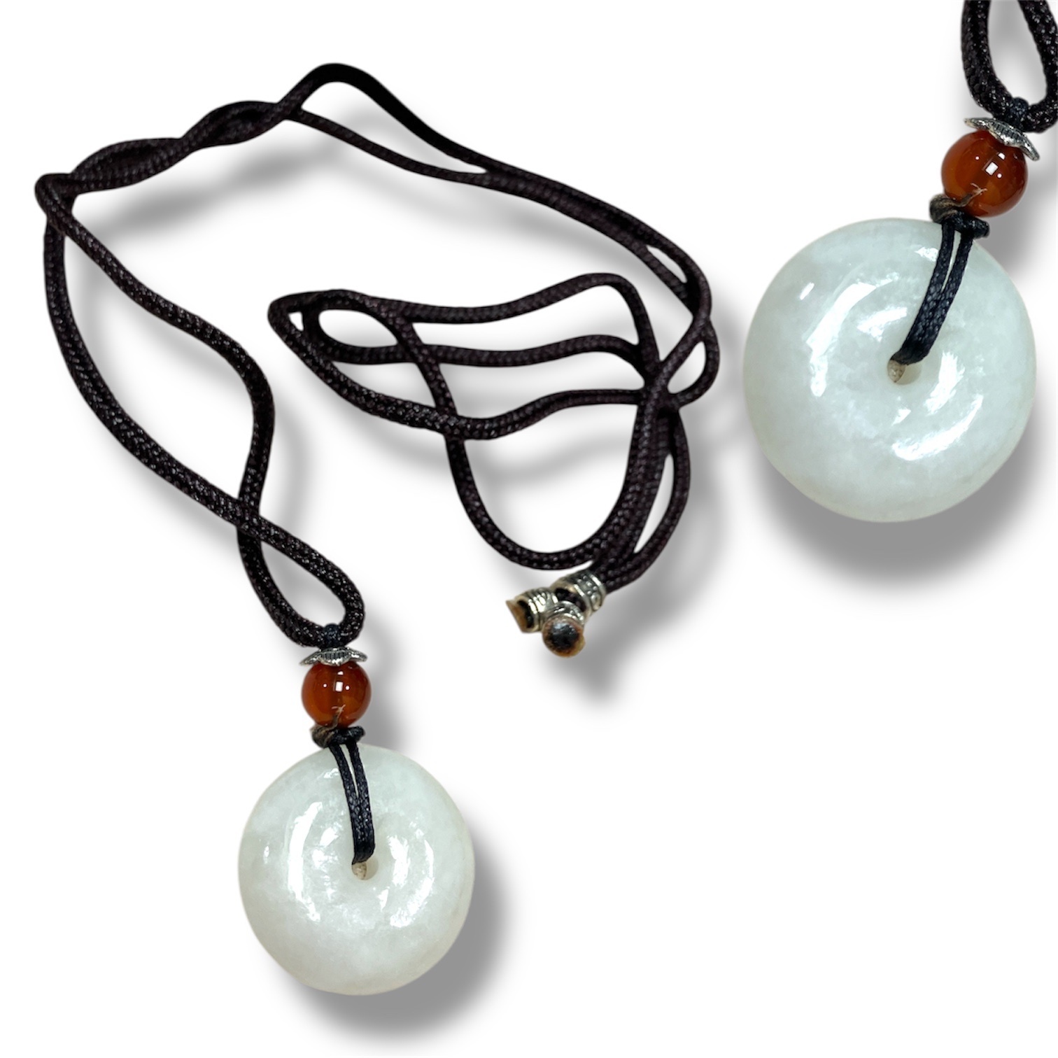 250717 - A43 羊脂白玉平安扣黑色編織繩頸鏈