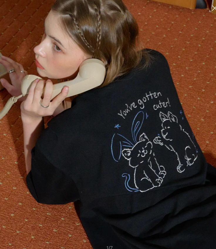 CPGN STUDIO / BUNNY CAT embroidery short T-shirt / black /   JUL25
