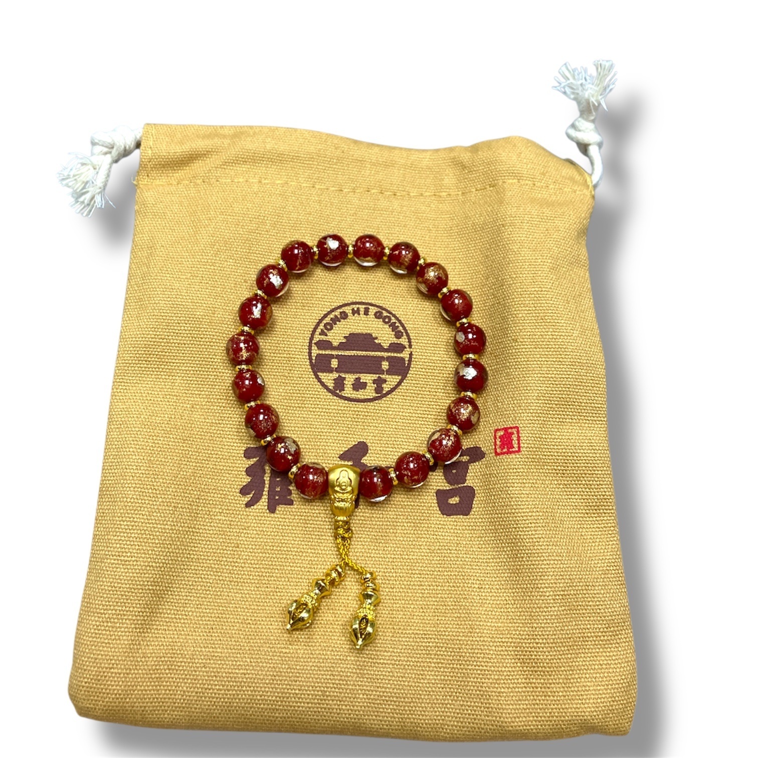 250717 - A68 雍宮大紅金箔琉璃無相佛金剛許手串（送布袋）