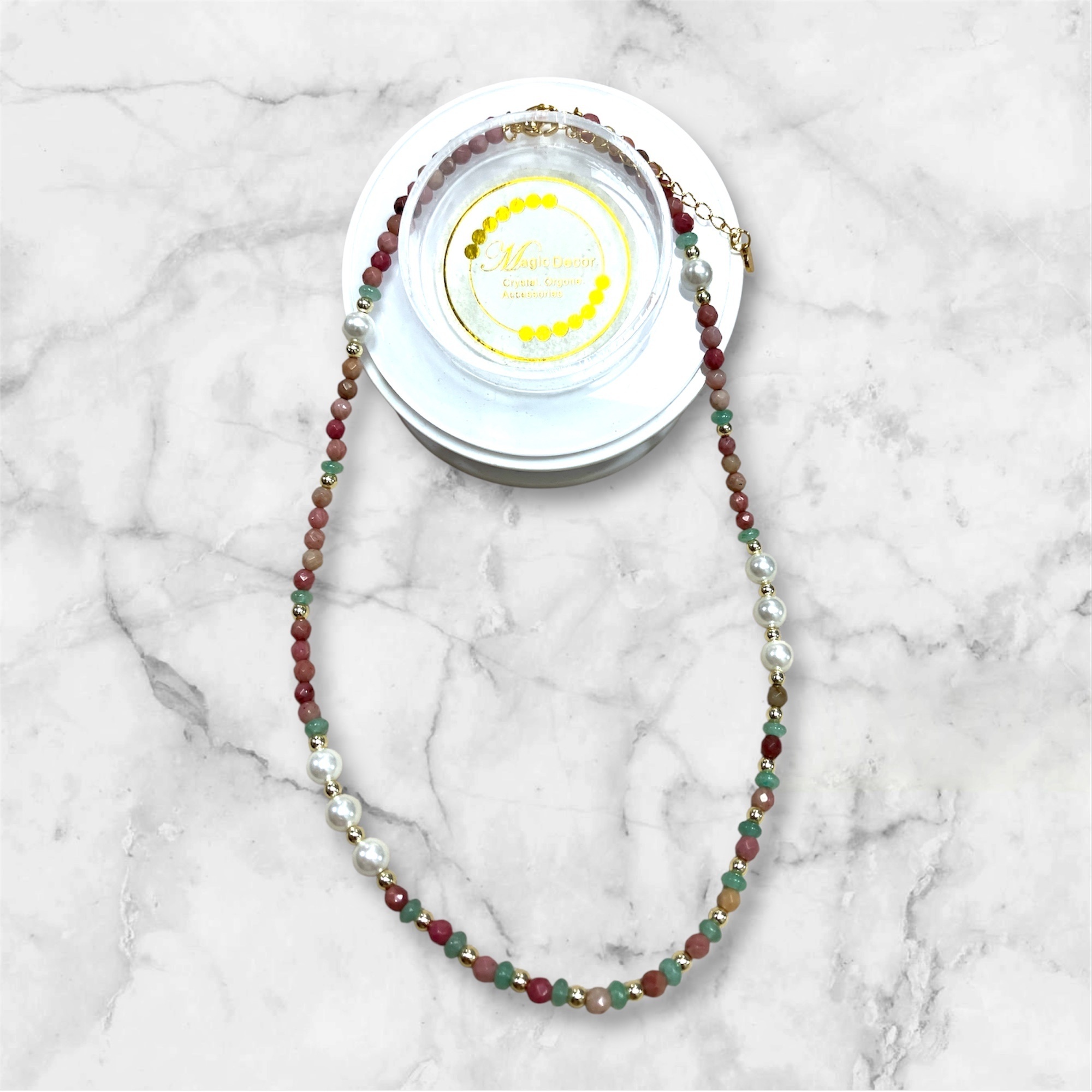 250717 - A73 鑽切薔薇輝東陵玉貝珠設計款頸鏈