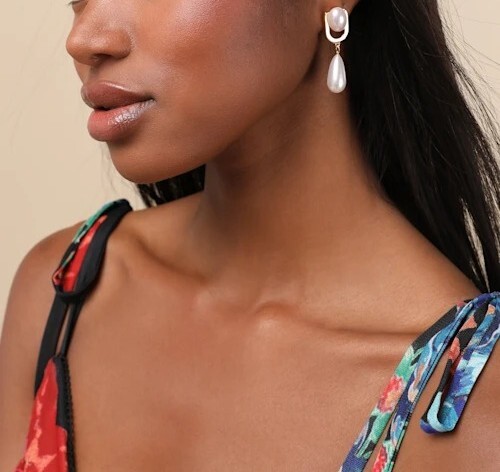 Gold Pearl美國珍珠金色垂墜耳環