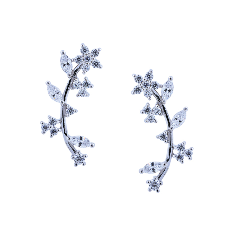 925純銀「花朵」晶鑽耳環 -SDE0056