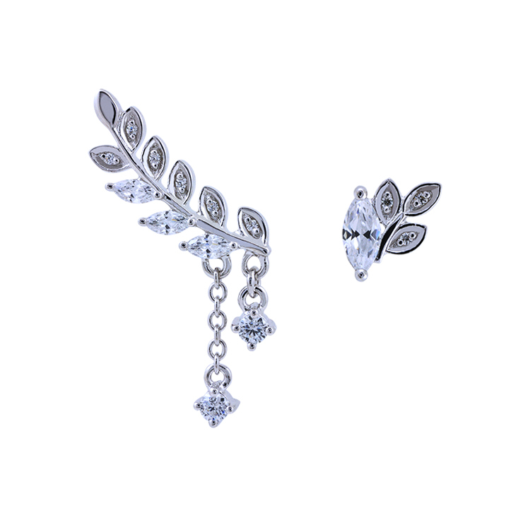 925純銀 「Leaf 葉子」晶鑽耳環 -SDE0057