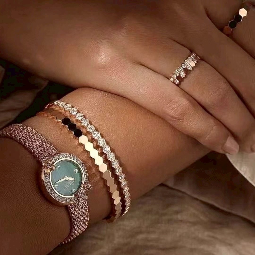 cm”18k bee my love 蜂巢滿鑽/光面高奢定製手鐲