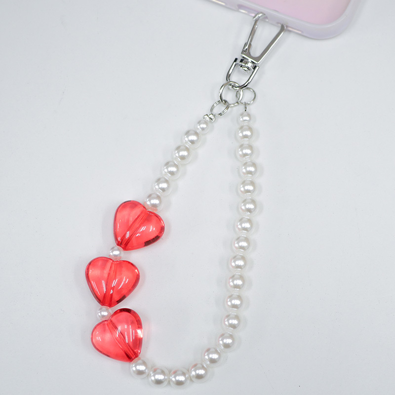 鑰匙圈/愛心珠珠 黑、白、紅