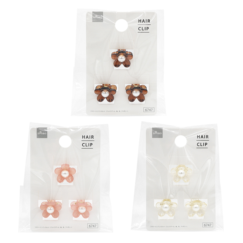 髮夾組/迷你花朵 仿珍珠 桃、棕、象牙白 3入