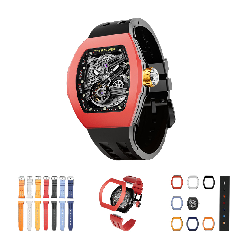 【Tsar Bomba 沙皇 快拆突破系列 TB8218-03 1+7】夜光指針 鏤空 全自動機械 腕錶 -