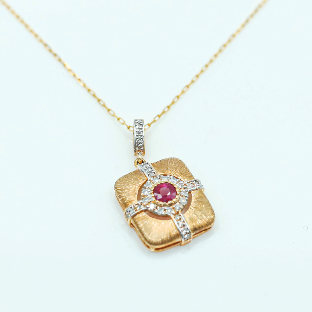 古典紅寶鑽石項鍊0.18ct/D0.10ct/18k