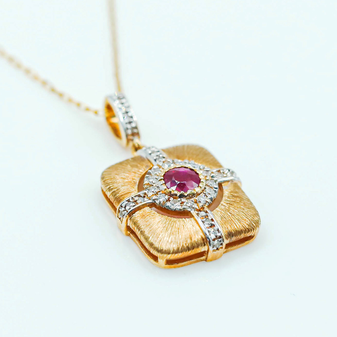 古典紅寶鑽石項鍊0.18ct/D0.10ct/18k