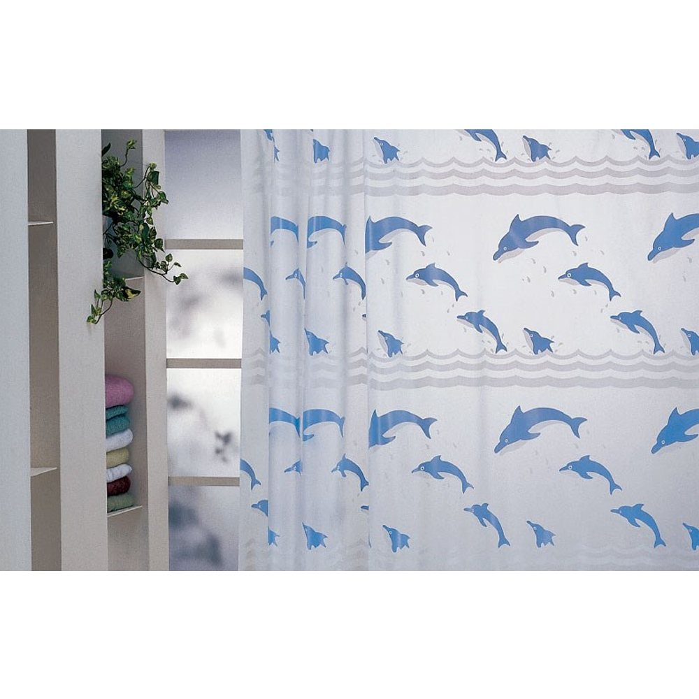 ＊中崙五金【附發票】防水 浴簾 隔間簾 180*180cm 附掛勾 20-321B(海豚)/20-321W(貝殼) 單售