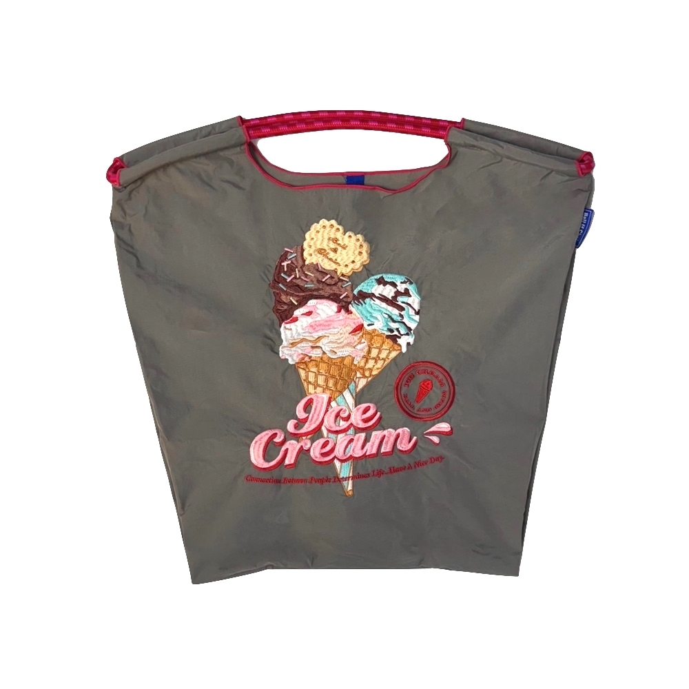 Ball＆Chain 刺繡環保購物袋 M號 - 灰 (30106385)