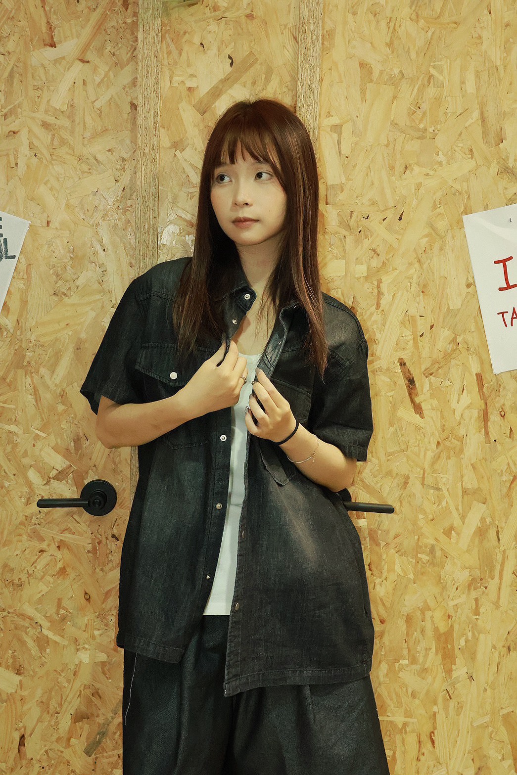 雙口袋 排扣 翻領 牛仔 #襯衫