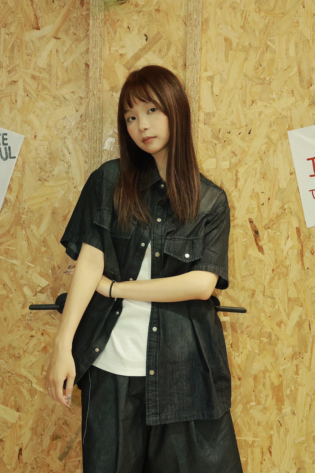 雙口袋 排扣 翻領 牛仔 #襯衫