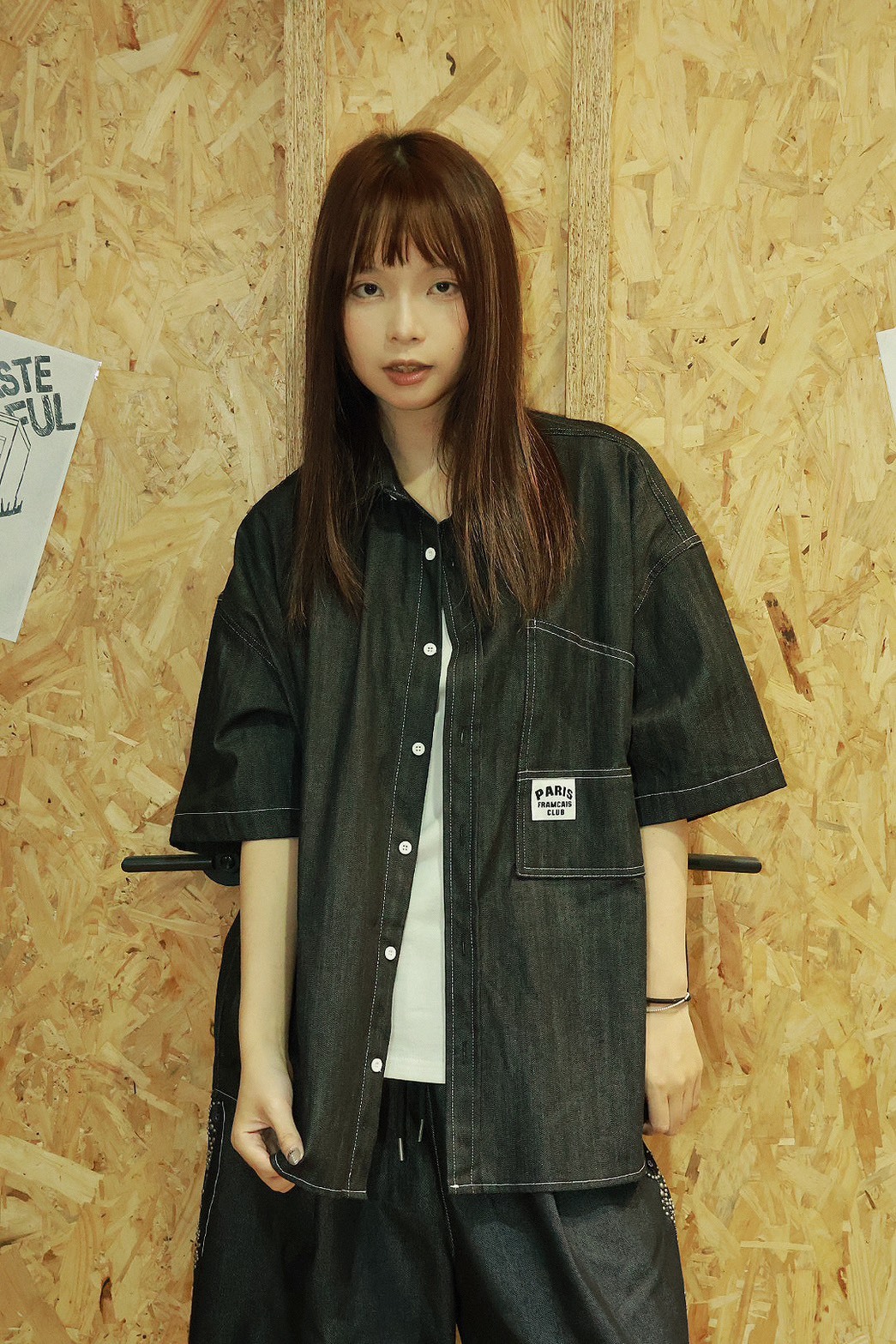 原牛 反車線 貼布 牛仔 短袖 #襯衫