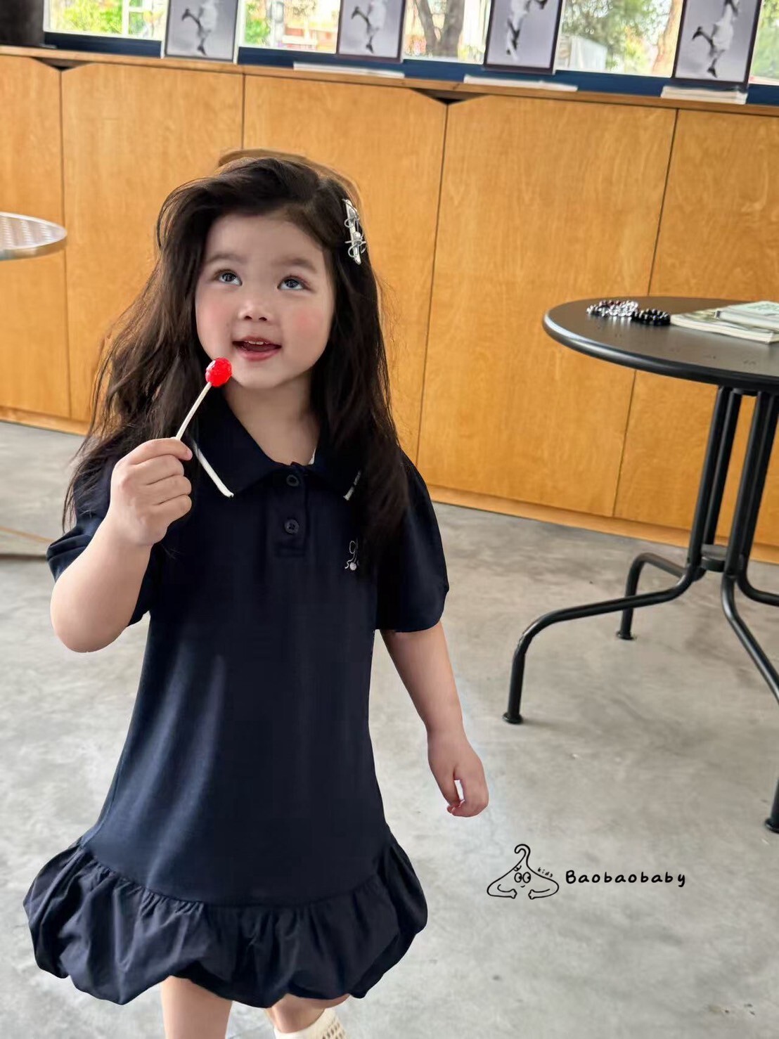 深藍polo澎澎洋裝