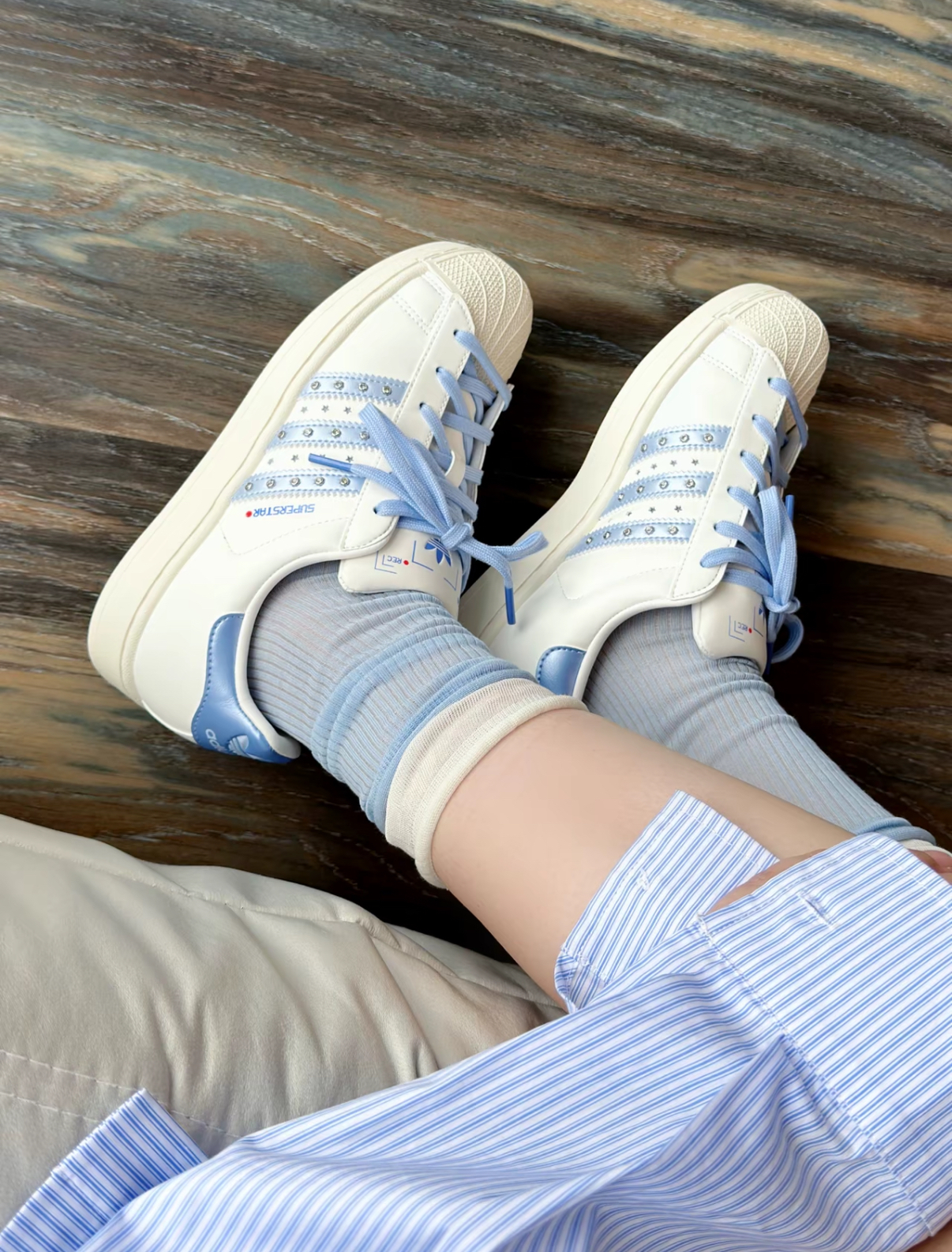 Adidas Originals Superstar 2.0 奶白色 寶寶藍 貼鑽 皮革 貝殼頭 JR4506/預購