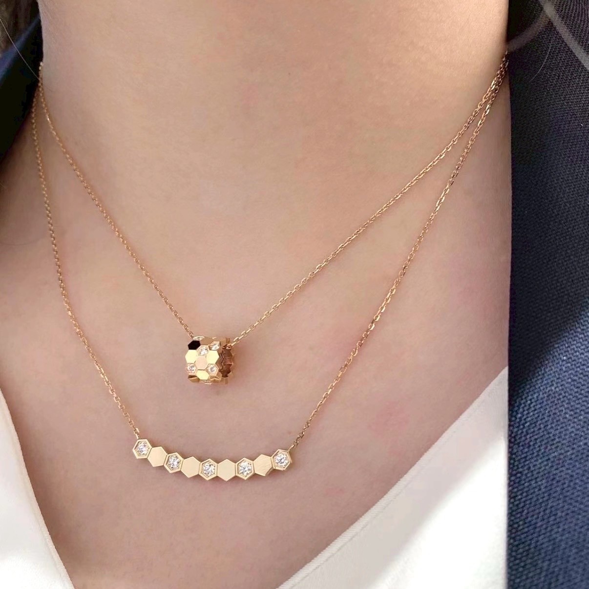 18k”cm”蜂巢be my love半鑽微笑高奢定製項鍊