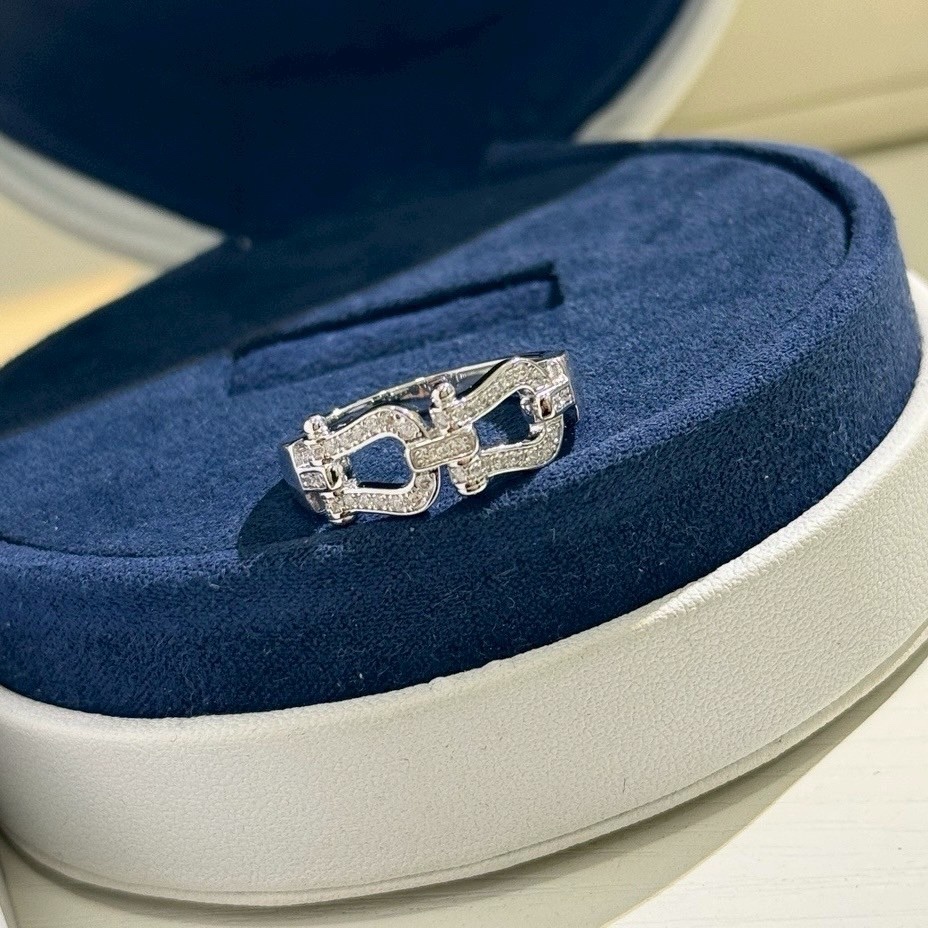 18k Fd”s925純銀’白金鑽雙馬蹄扣高奢定製戒