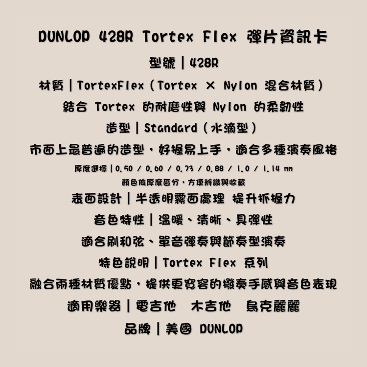 Dunlop 428R 尼龍彈片 PICK FLEX標準吉他彈片半透明