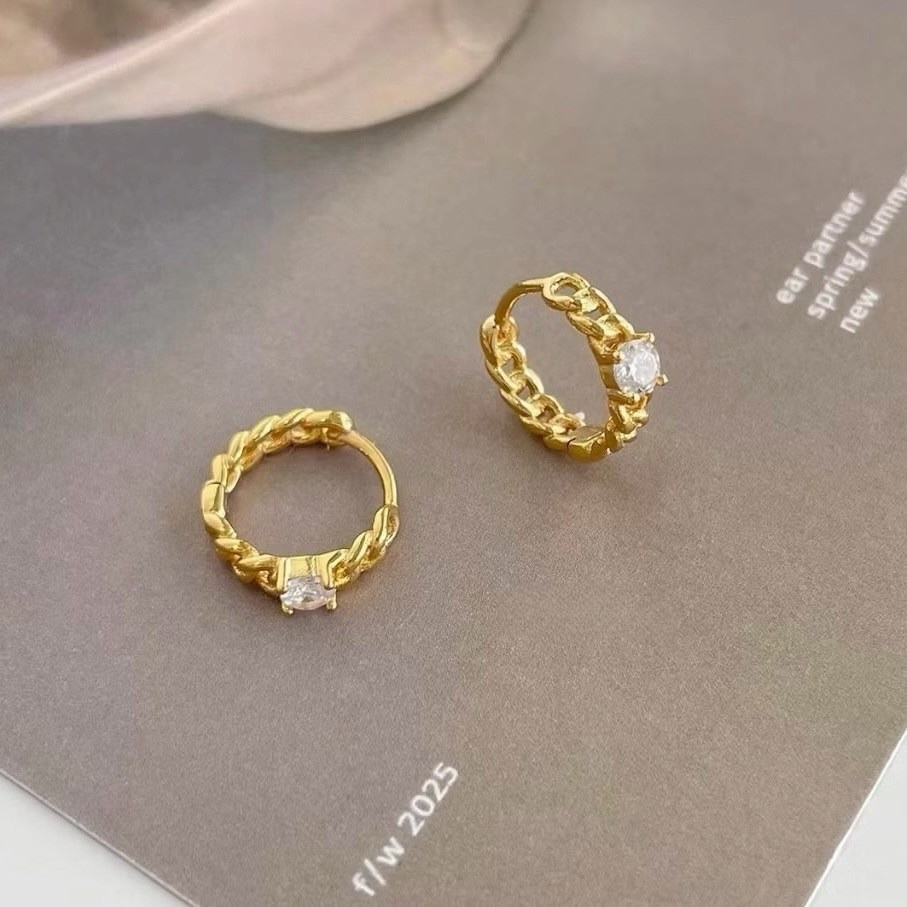 chic鏈條方水鑽耳釦圈