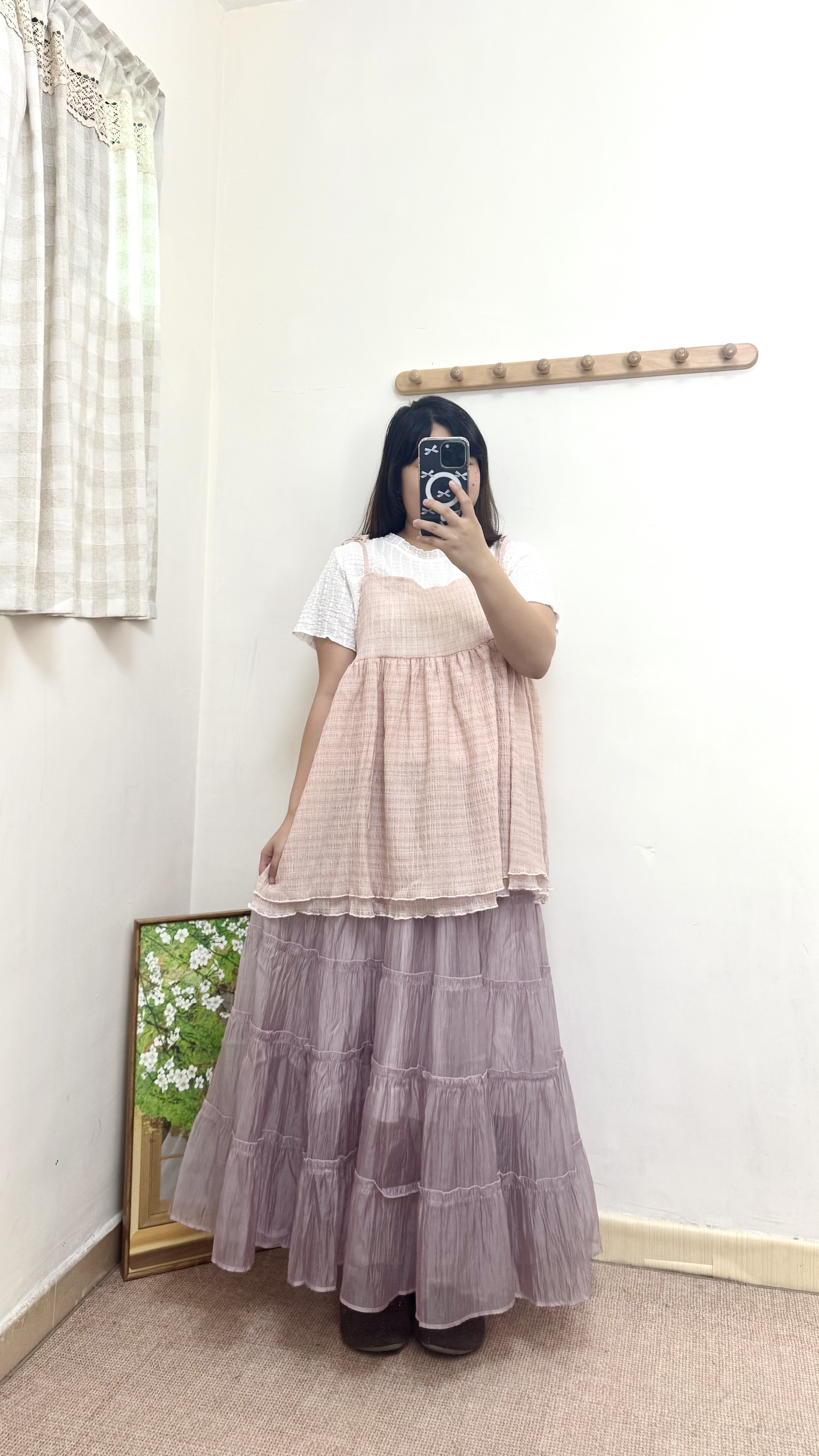 綁帶雙層方格外搭