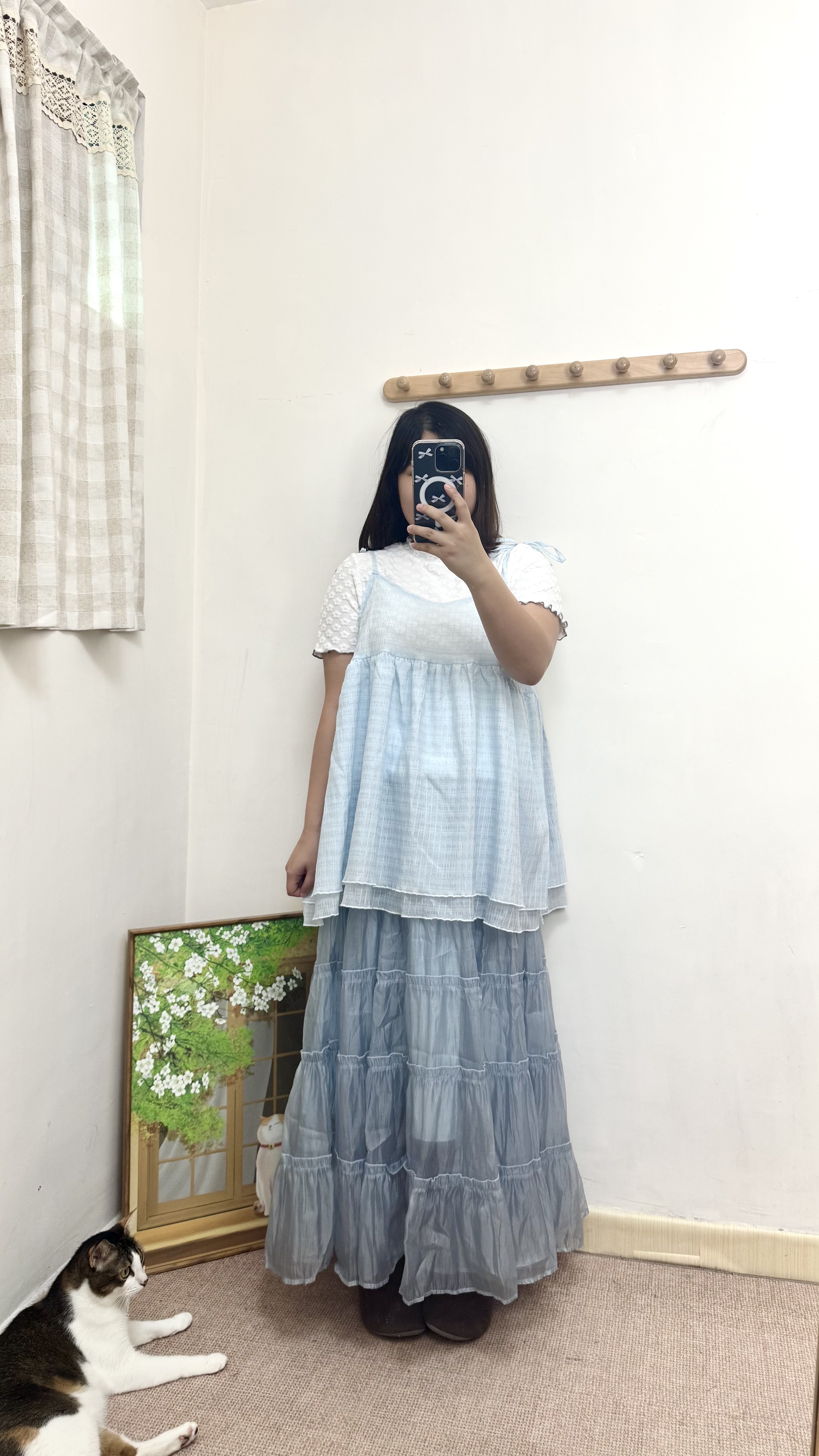 綁帶雙層方格外搭