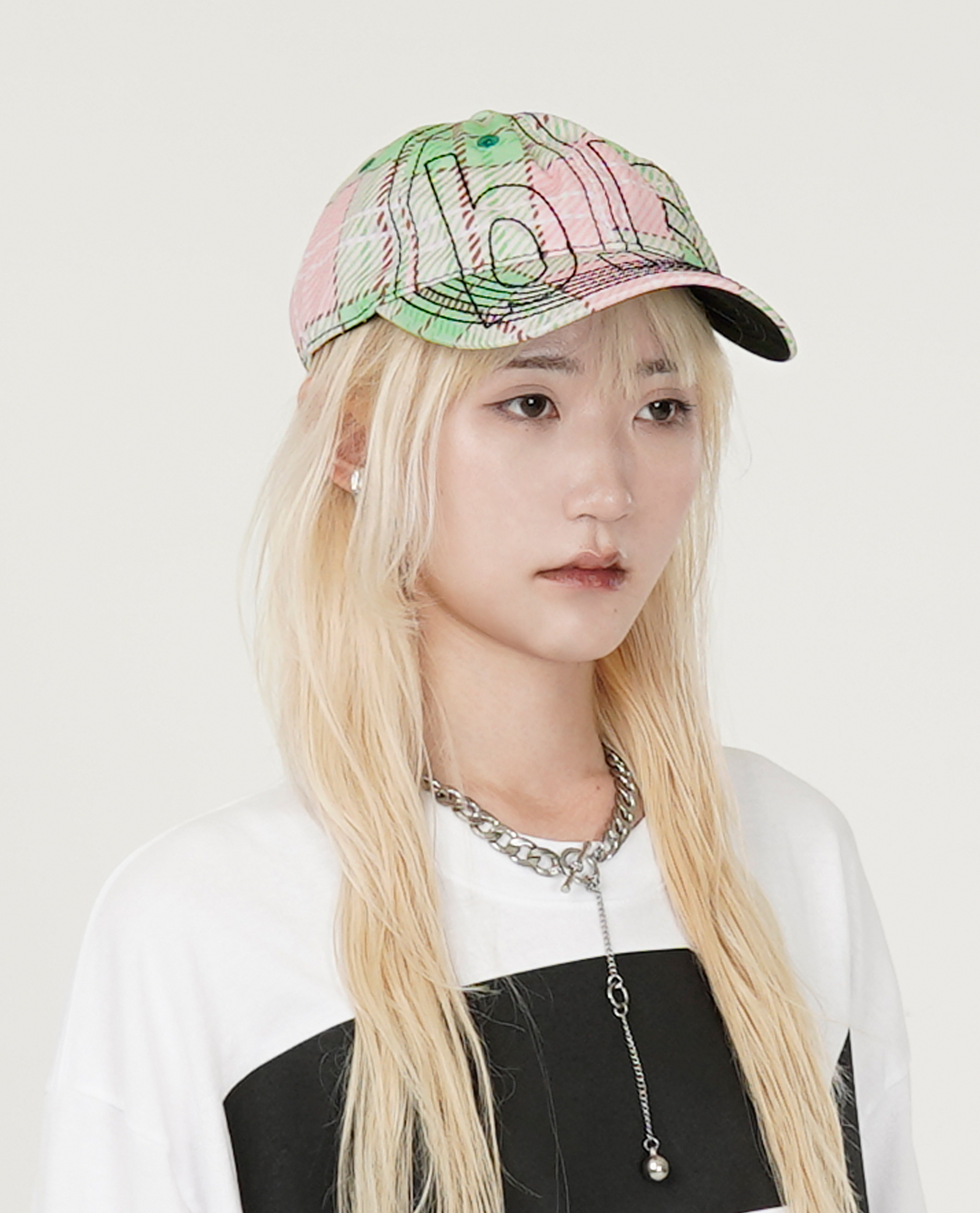 b.Eautiful Vapor 6 Panel Hat (Sakura Tartan) - 25SS