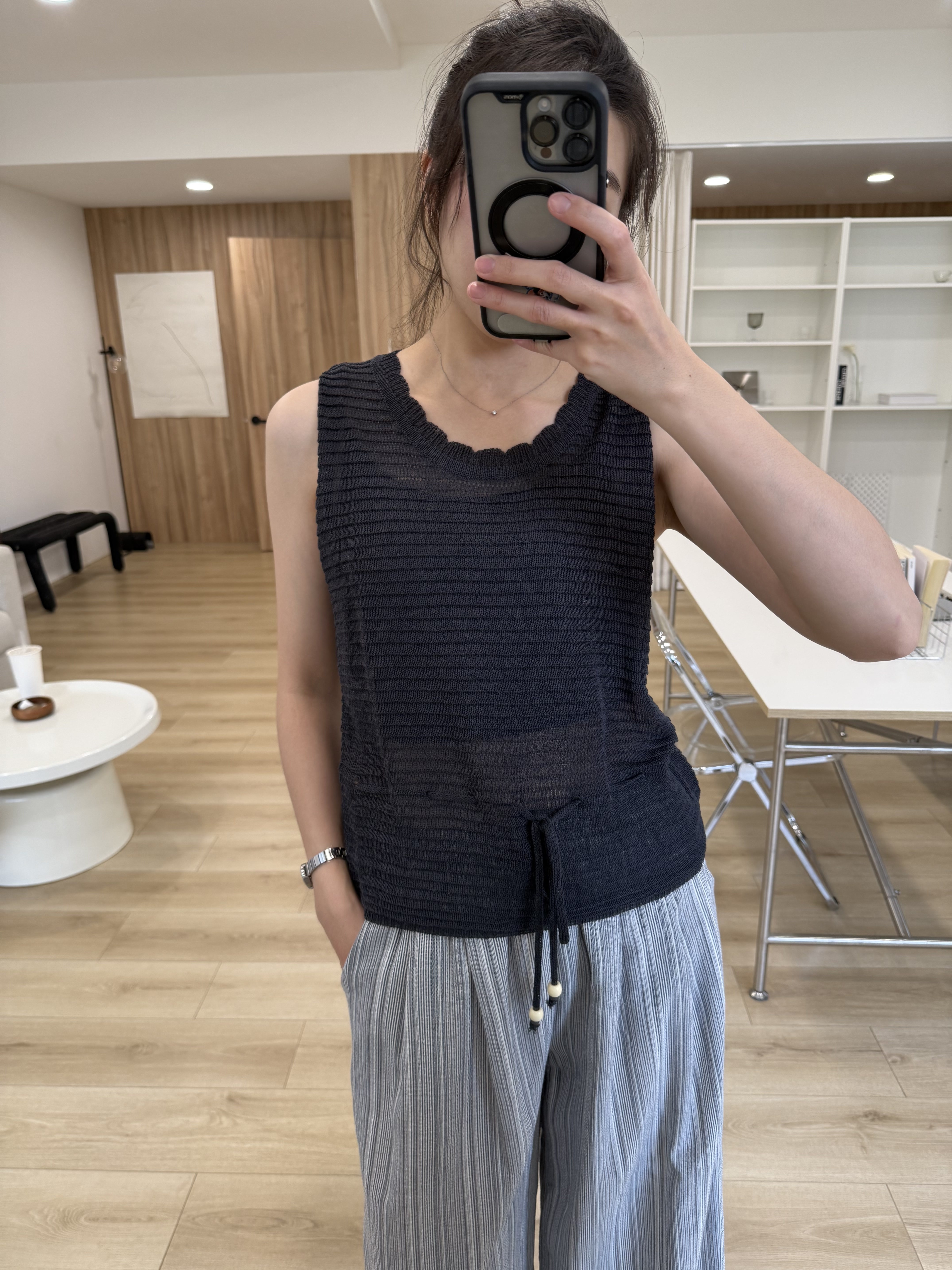 花邊抽繩針織背心