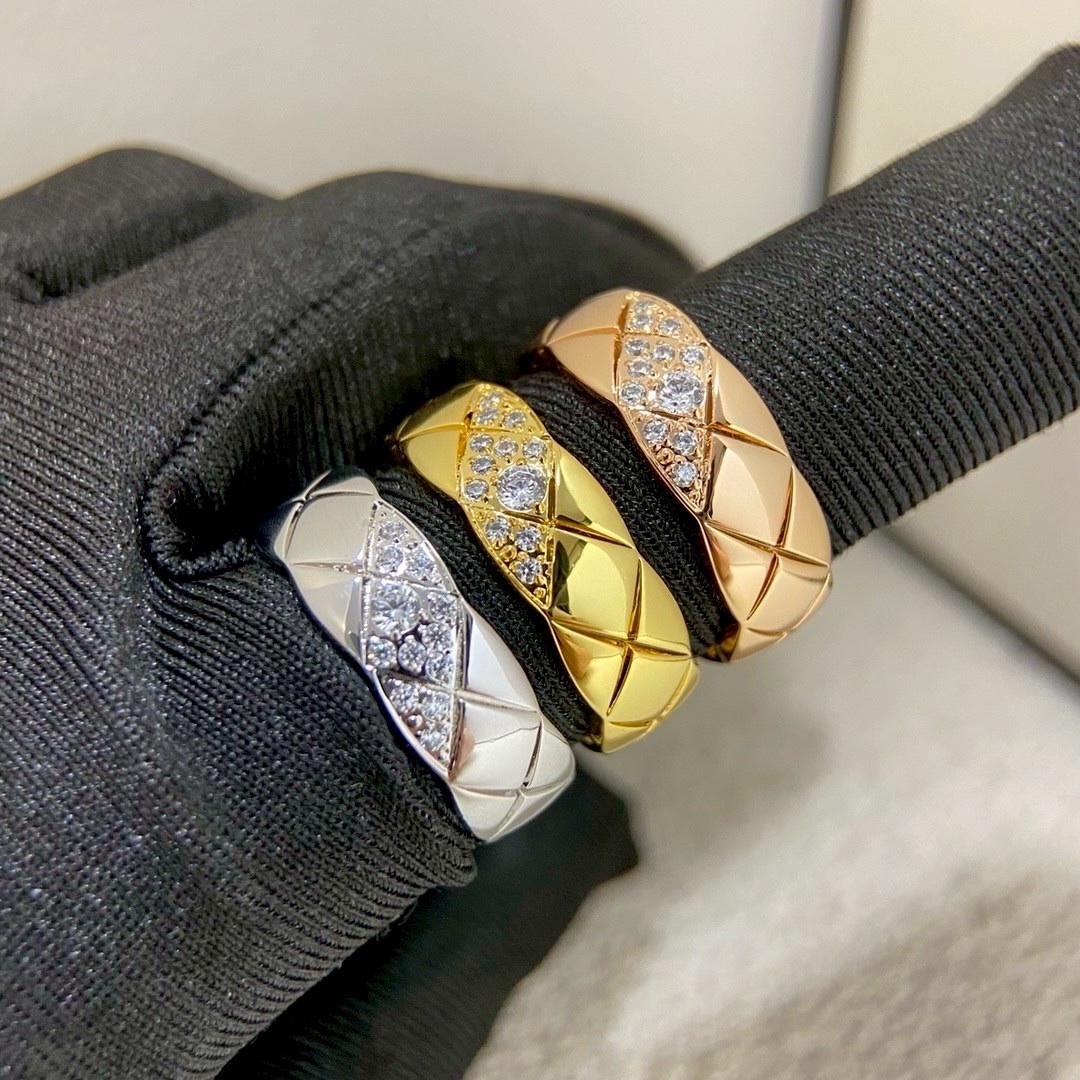 18k 香奶奶”coco斜瀏海鑲鑽菱格高奢定製戒